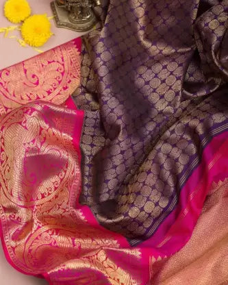 Women's Golden Zari Weaving Banarasi Pure Silk Saree for Wedding