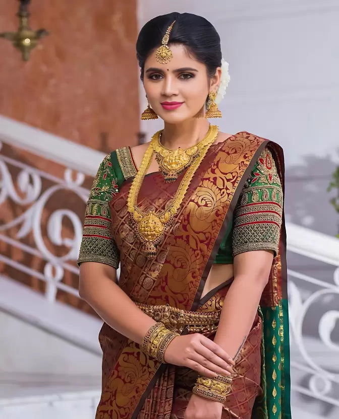 soft litchi silk paithani jacquard saree with zari woven