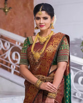 Marron Color Zari Woven Soft Silk Paithani Jacquard Saree by Vootbuy
