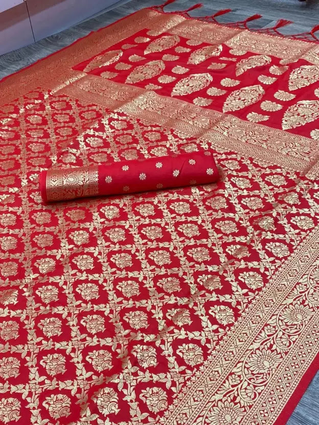 Woven Design Banarasi Pure Art Silk Saree with Attractive Tassels