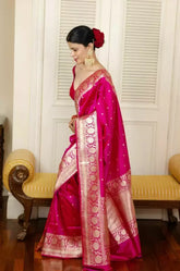 enchanting pink kanjivaram banarasi soft silk saree