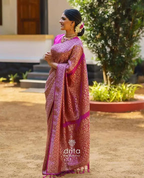 Pink Color Zari Woven Kanjivaram Pure Soft Silk Saree for Traditional Wear