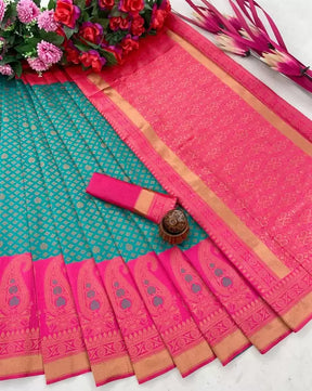 Women's Party Wear Golden Zari Weaving Kanjivaram Pure Silk Saree