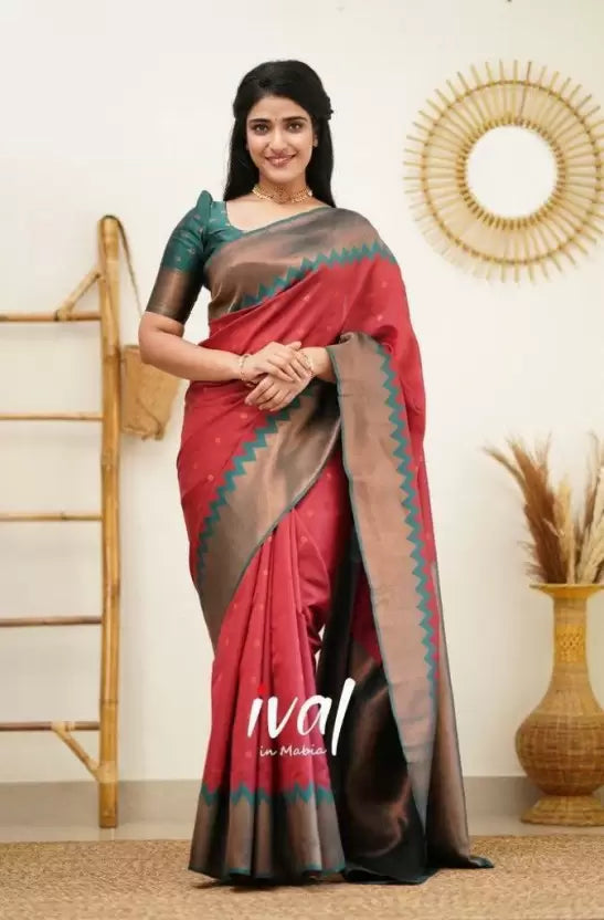 Red Color Zari Woven Kanjivaram Pure Silk Saree for Wedding by Vootbuy