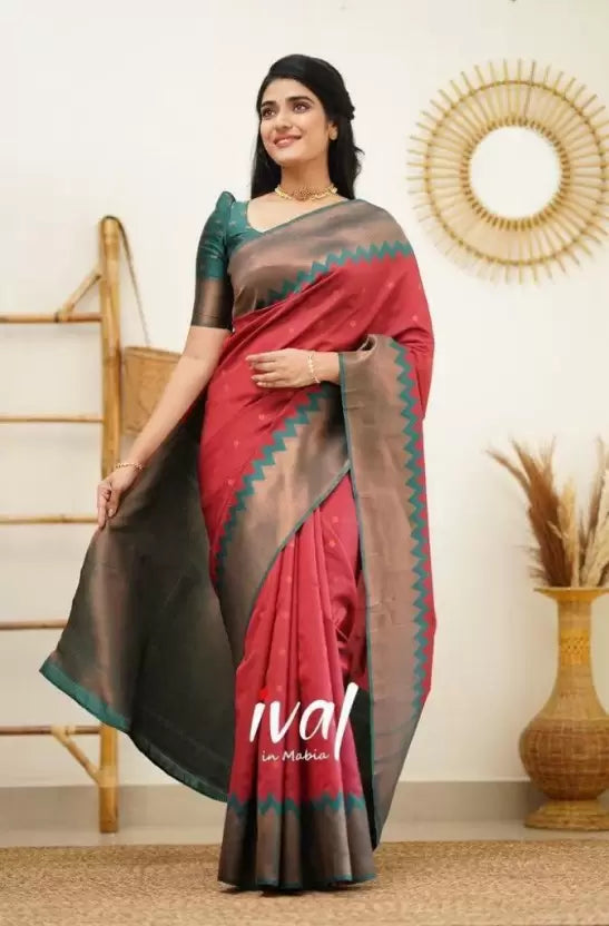 Red Color Zari Woven Kanjivaram Pure Silk Saree for Wedding by Vootbuy
