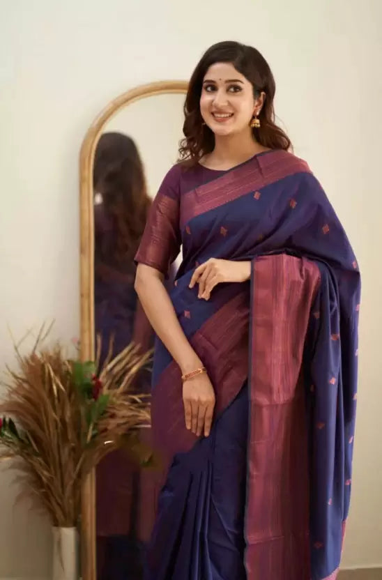 Purple Color Zari Woven Design Kanjivaram Pure Silk Jacquard Saree - Vootbuy