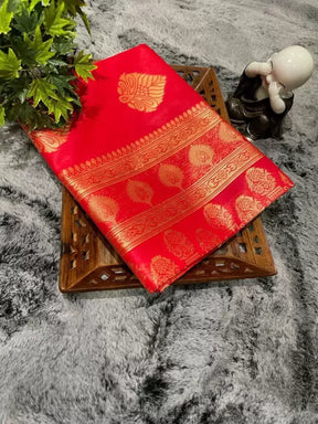 Wedding Wear Heavy Zari Weaving Soft Silk Saree in Red by Vootbuy