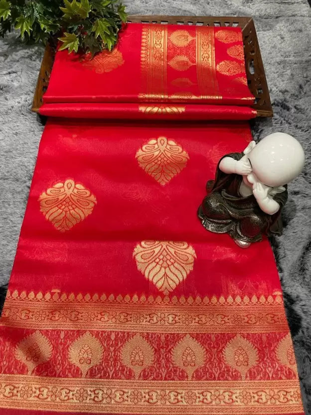 red woven silk blend saree