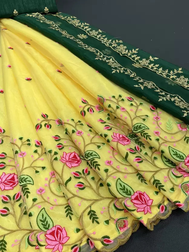 Vootbuy Heavy Net Embroidered Semi Stitched Lehenga Choli for Wedding