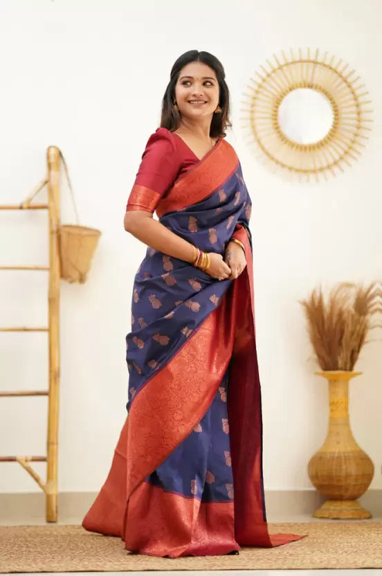 Royal Blue Color Zari Woven Kanjivaram Pure Silk Jacquard Saree