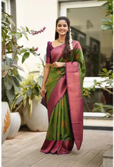green zari woven kanjivaram soft silk south indian saree