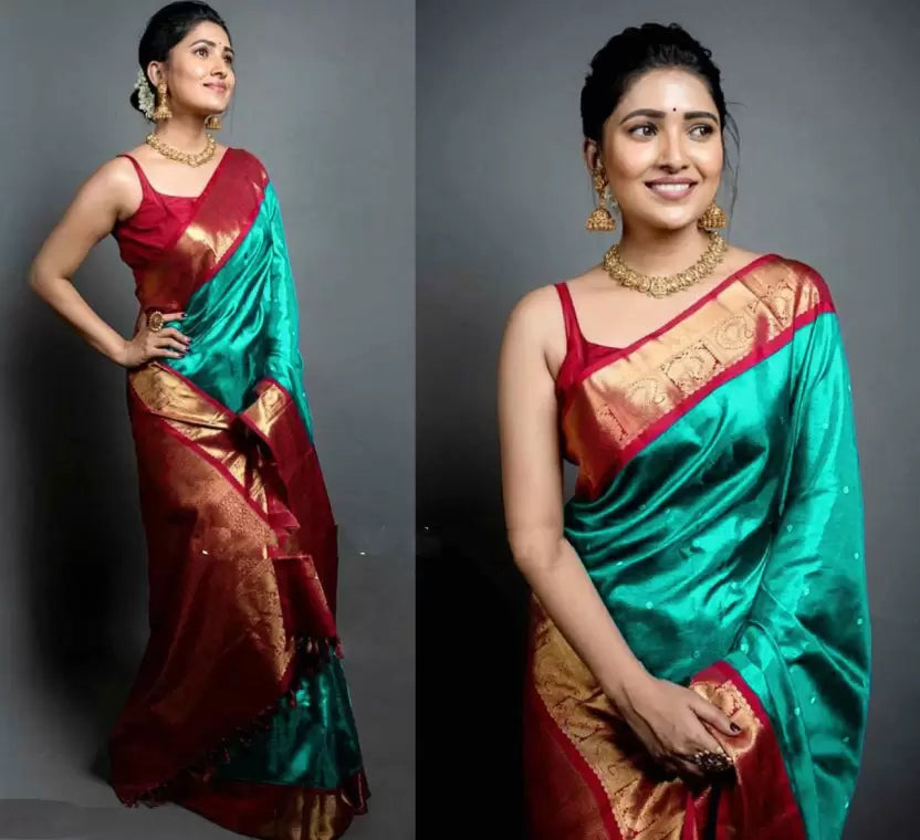 golden zari weaving banarasi soft silk jacquard saree
