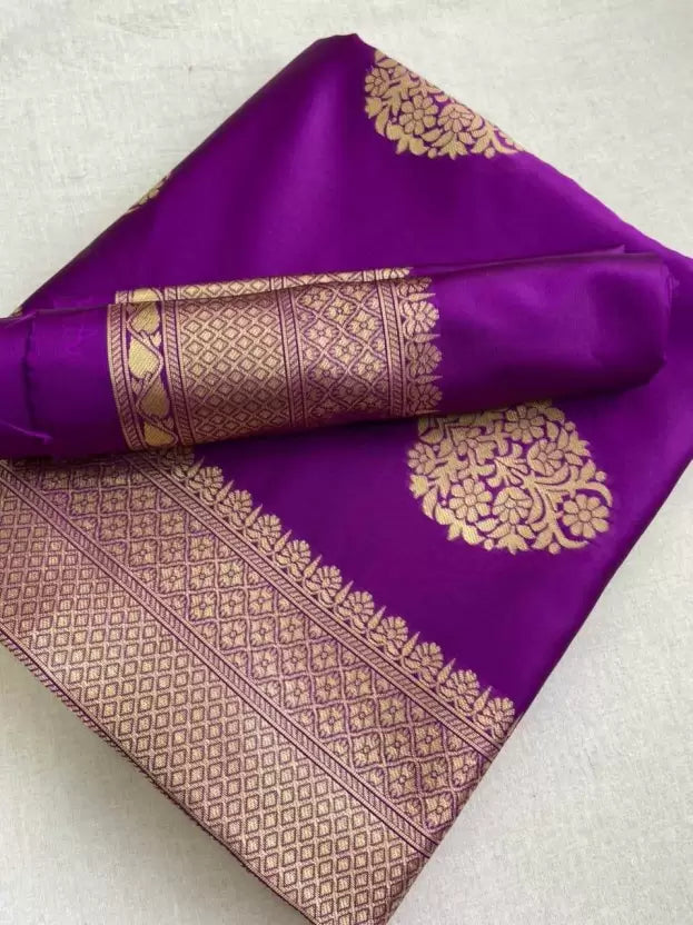 Royal Lavender Banarasi Lichi Silk Saree with Unique Texture