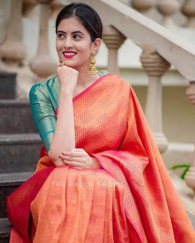 Vootbuy - Women's Rich Zari Weaving Kanjivaram Soft Silk Jacquard Saree