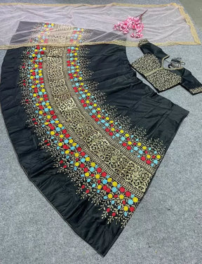 Black Colour Embroidered Attractive Party Wear silk Lehenga