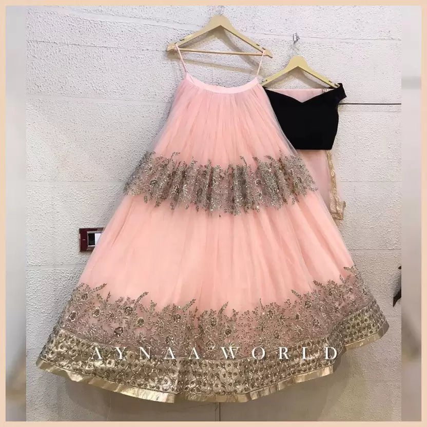 Silver And peach  Colored Partywear Designer Embroidered Net With Silk Lehenga Choli
