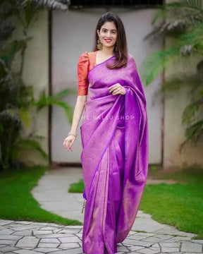 Purple Color Zari Woven Embellished Kanjivaram Pure Art Silk Saree