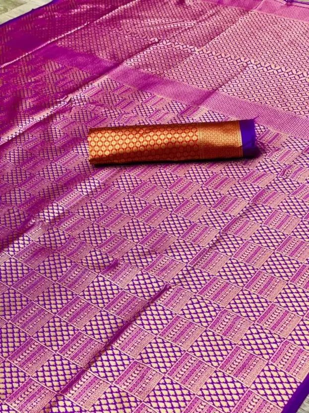 Purple Color Zari Woven Embellished Kanjivaram Pure Art Silk Saree