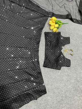 Black Designer Partywear Embroidered Work Malay Satin Material Bridesmaid Lehengas