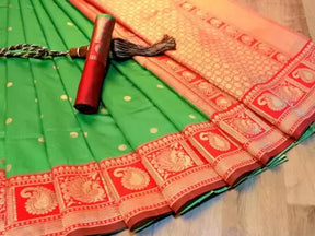 Women's Woven Pattern Banarasi Soft Silk Jacquard Saree by Vootbuy