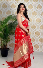 Luxurious Red Pure Silk Paithani Saree with Intricate Brocade Work