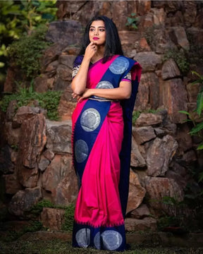 Beautiful Pink Color Woven Embellished Kanjivaram Pure Art Silk Saree