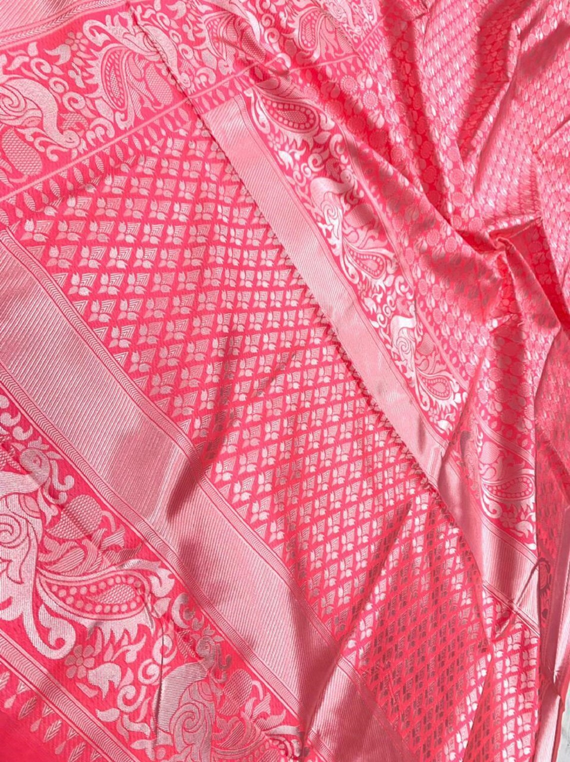 luxurious soft litchi silk saree with jacquard border