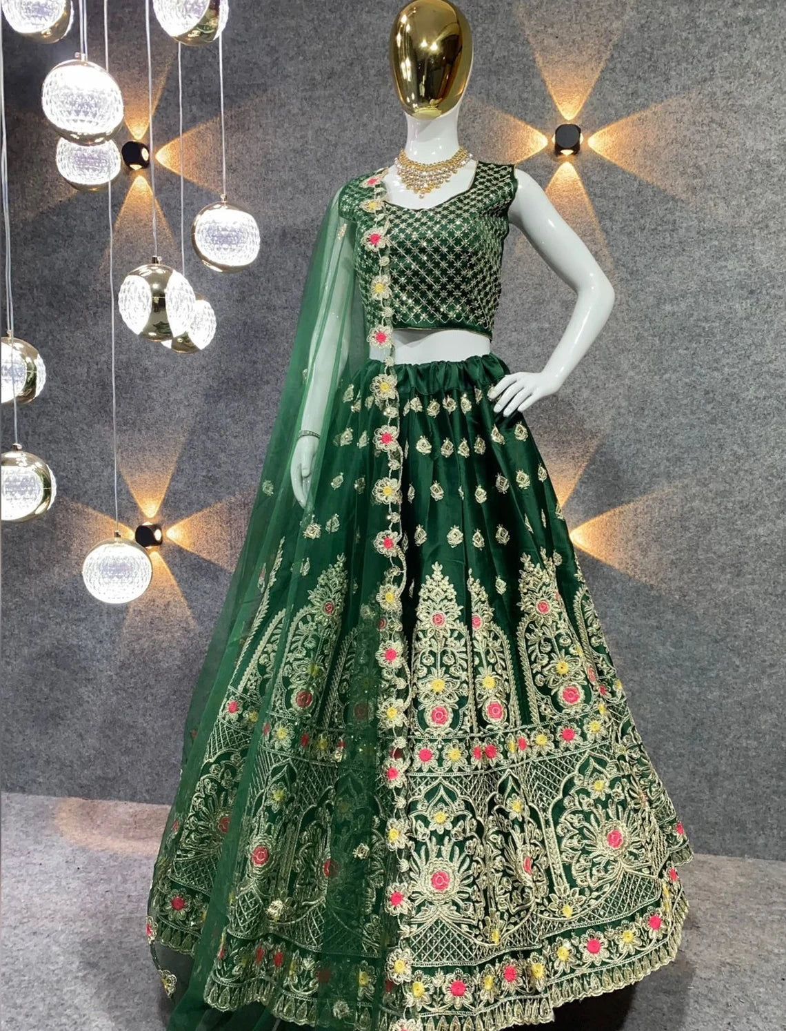 Green Colour Embroidered Attractive Party Wear Silk Lehenga choli