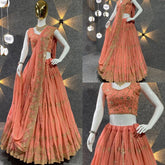 Peach Colour Embroidered Attractive Party Wear Georgette Lehenga choli