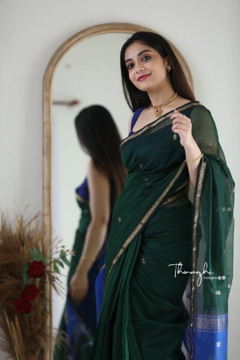 attractive zari woven soft linen saree