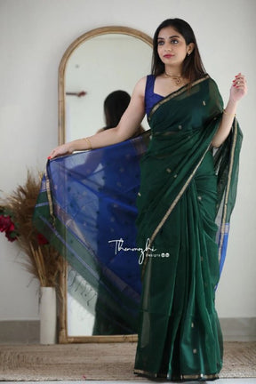 Women's Attractive Zari Woven Soft Linen Cotton Saree by Vootbuy