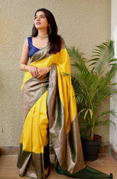 Yellow Banarasi Silk Saree for Traditional Wear