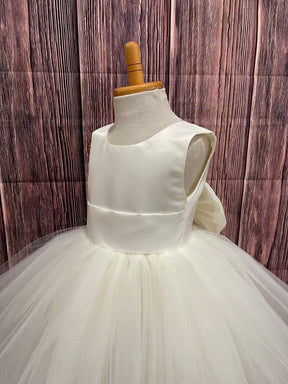 Girls White Pearls V-Back Knee Length Party Dress