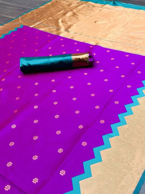 Flower Zari Woven Design Kanjivaram Silk Blend Wedding Saree - Vootbuy