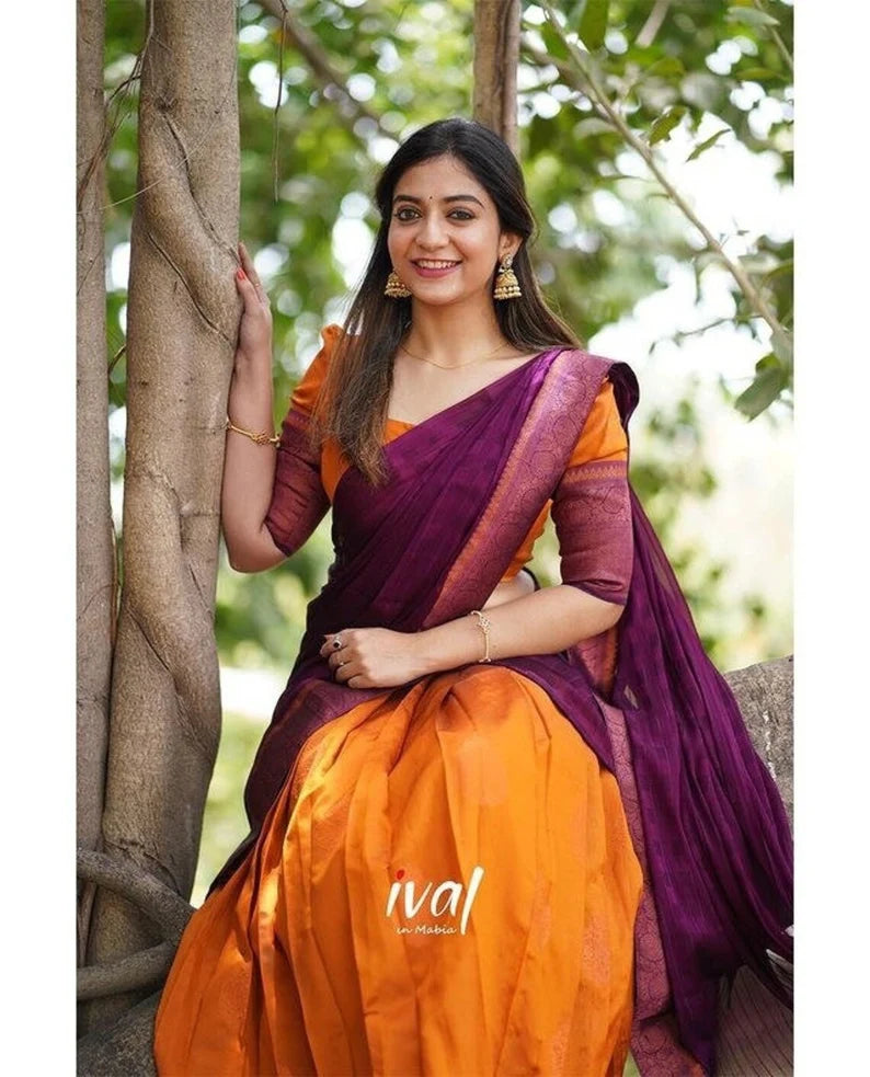 Vootbuy - Women's Kanjivaram Half Silk Designer Saree for Wedding