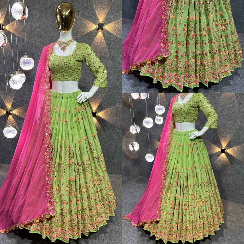 Faux Georgette 9mm Sequence Work. *(Canvas Patta)Embroidered Attractive Party Wear Silk Lehenga choli
