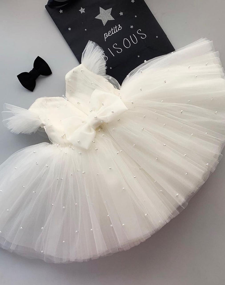 Cutedoll White Color Net Pearls Kids Baby Frock