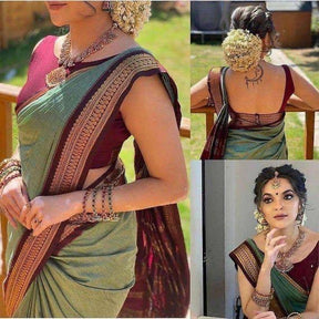 Fancy Kanjivaram Cotton Silk Saree for Women's with Golden Zari Border