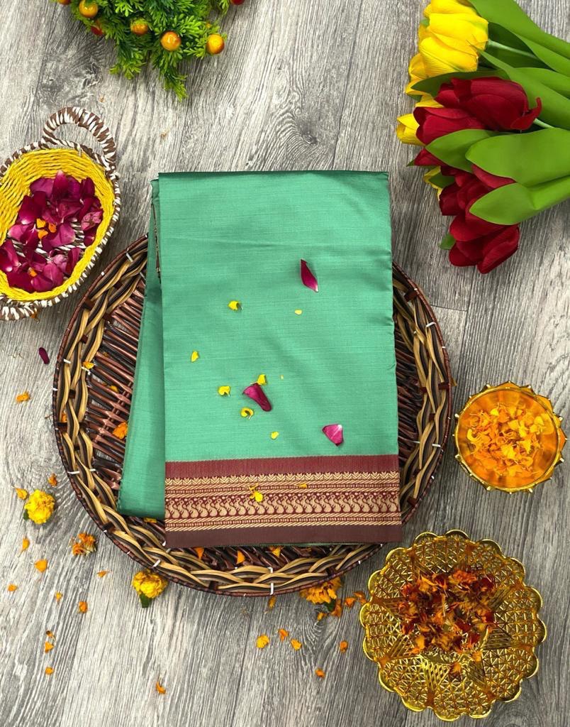 green cotton silk saree for women