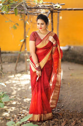red satin banglori soft organza saree for women