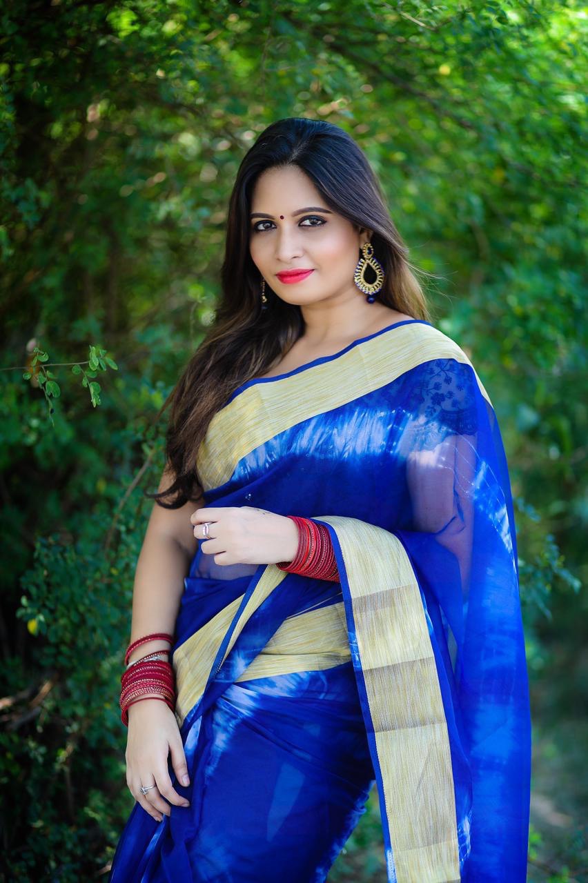 blue soft organza saree