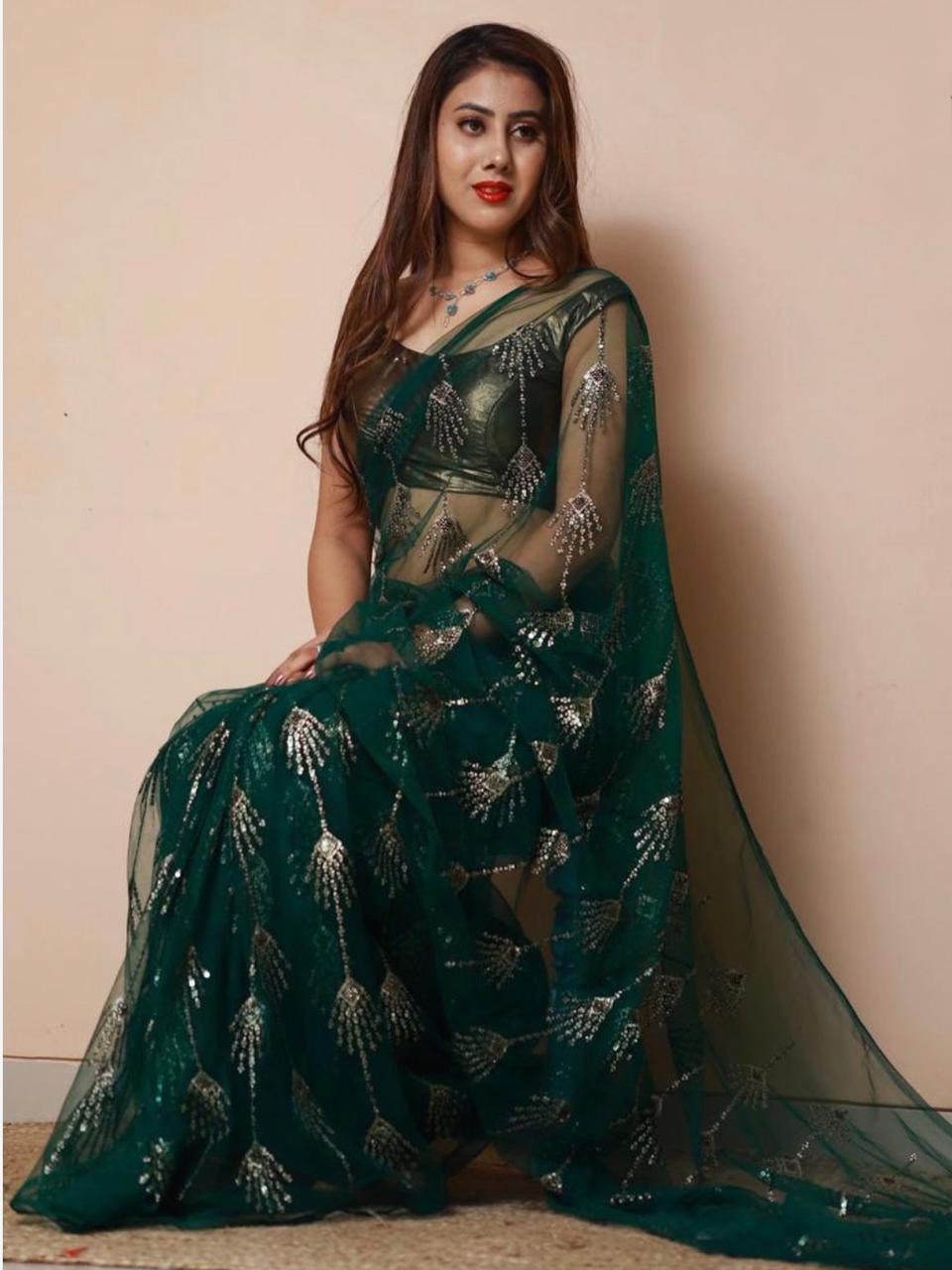 green net saree for women
