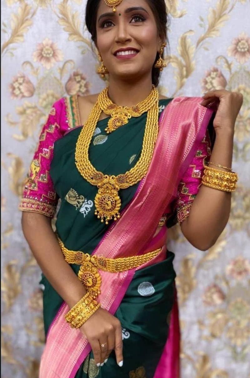 green women's kanchipuram soft silk banarasi saree