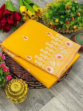 yellow zari weaving soft silk saree