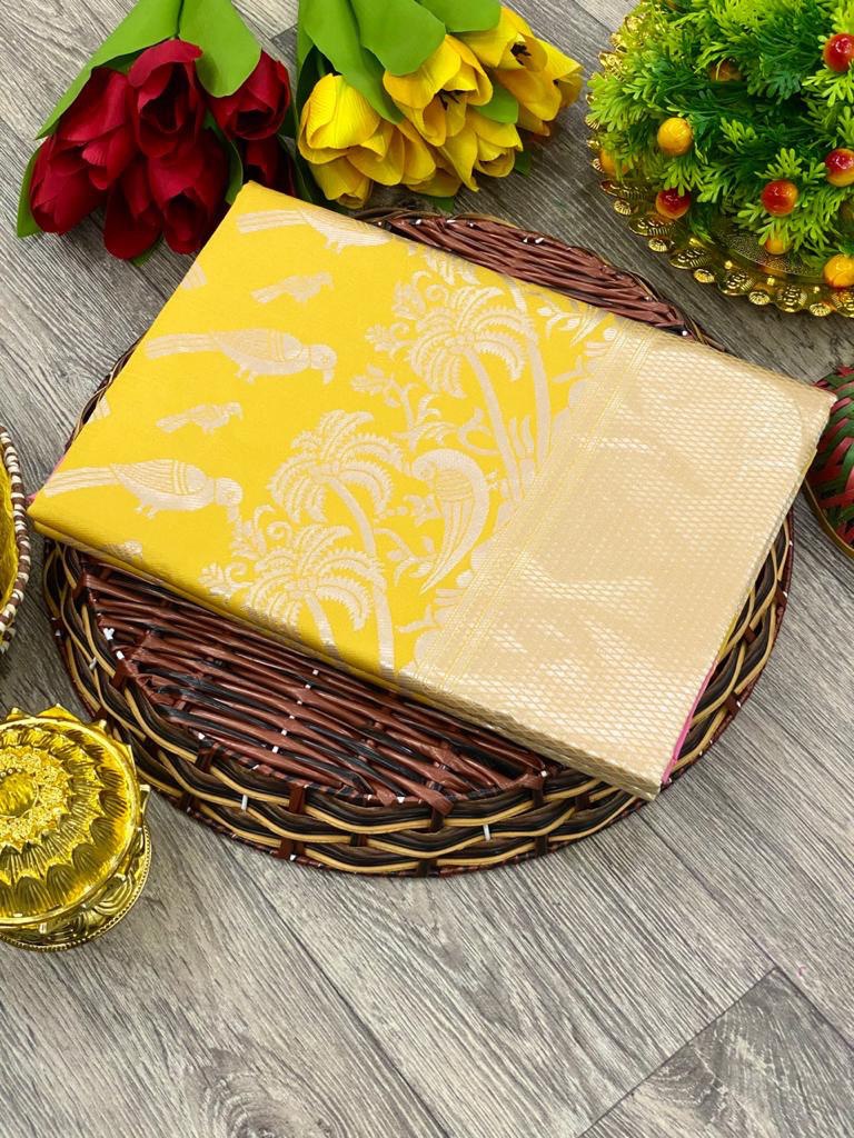yellow pure silk saree