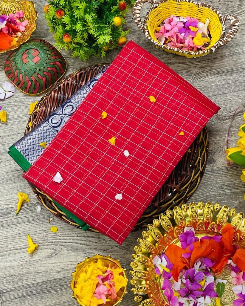 red silver zari weaving organza saree