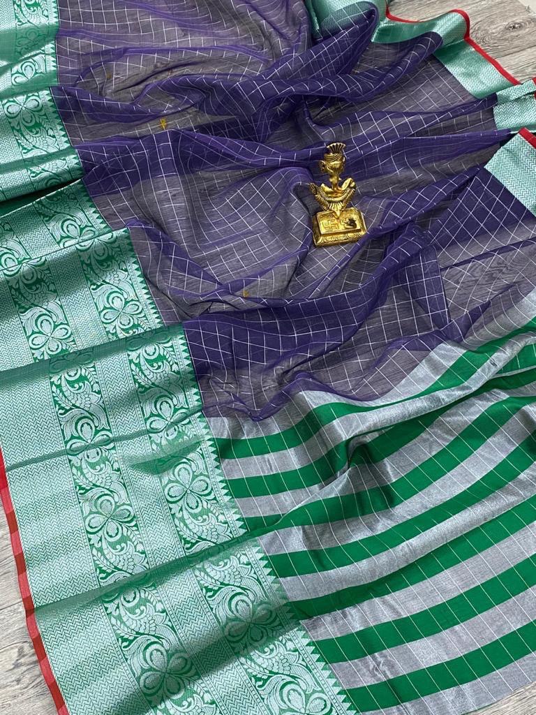blue organza soft saree for women