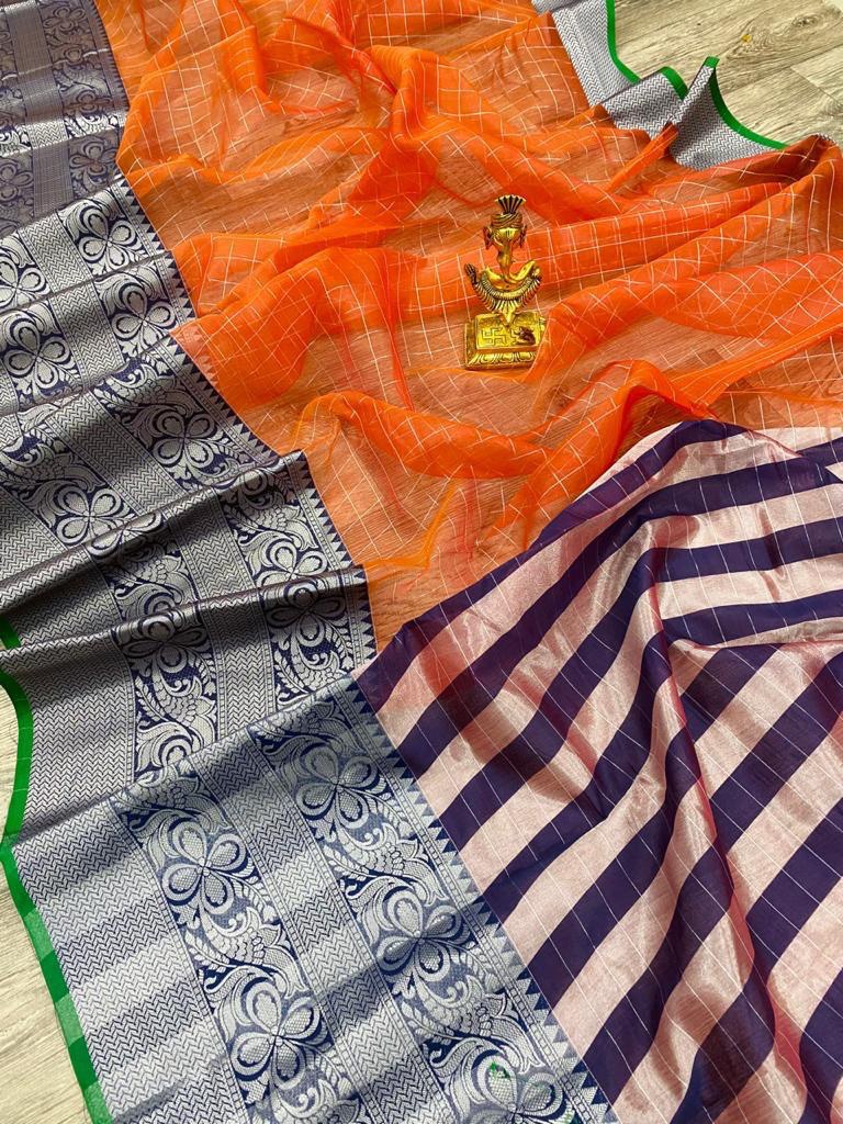 orange organza saree for women