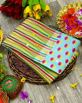 Multicolor New Organza Chex Design Saree with Zigzag Border for Women