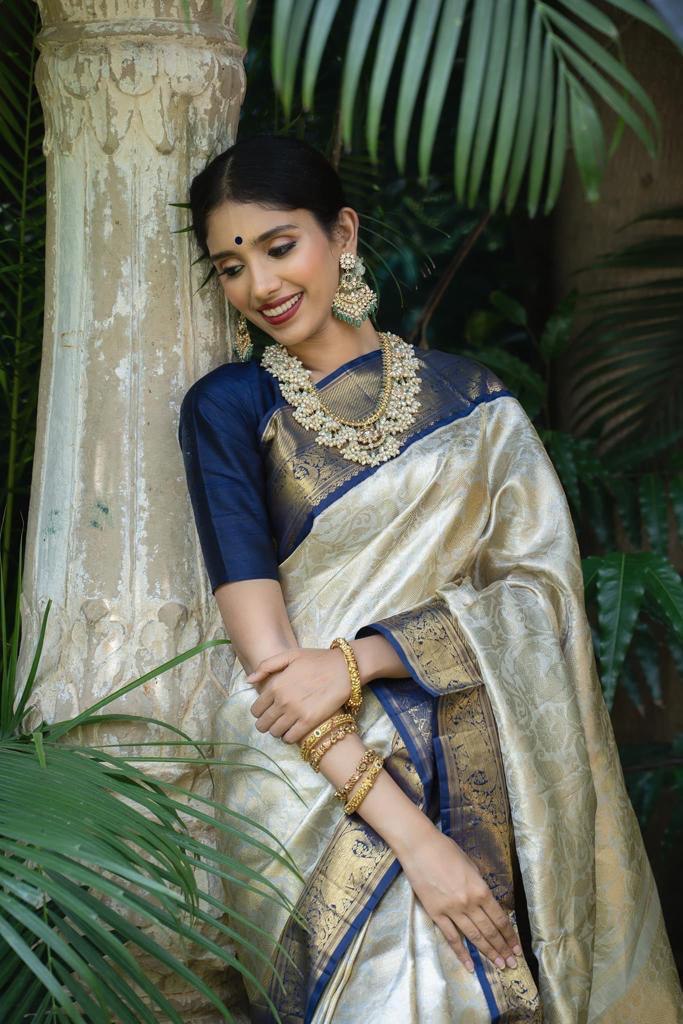 Women's Wedding Wear Golden Zari Design Soft Silk Saree by Vootbuy